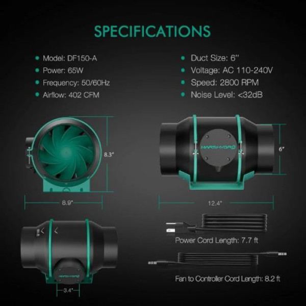 Канальный вентилятор Mars Hydro IFRESH (100 mm) для эффективного воздухообмена