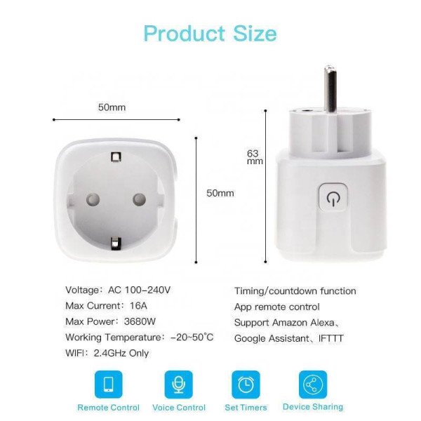 Wi-Fi smart plug Таймер-розетка – розумне керування електроприладами з таймером і Wi-Fi