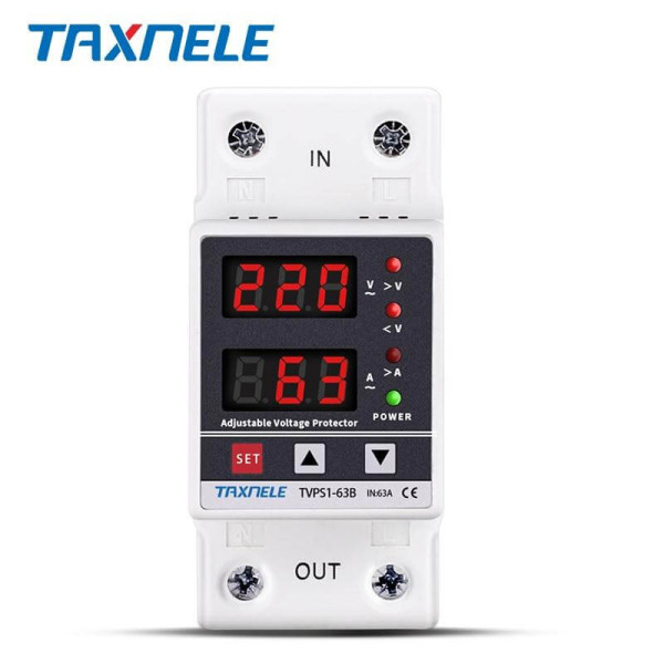 Реле напряжения DIN Taxnell 40А 230V с двойным дисплеем для защиты электросети