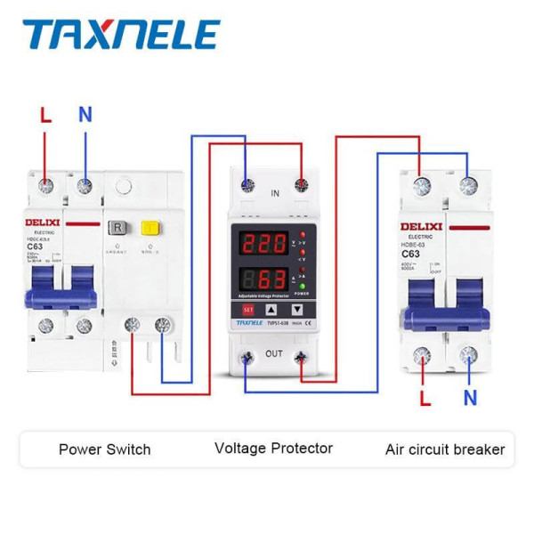 Реле напряжения DIN Taxnell 40А 230V с двойным дисплеем для защиты электросети